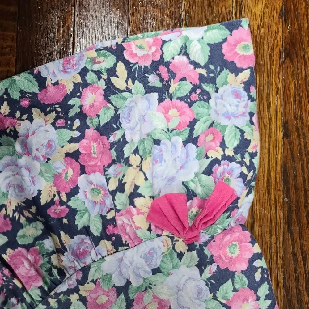 Vintage 80s 90s Girls Pink Colorful Floral Dress White Lace Collar 4T - Picture 3 of 9
